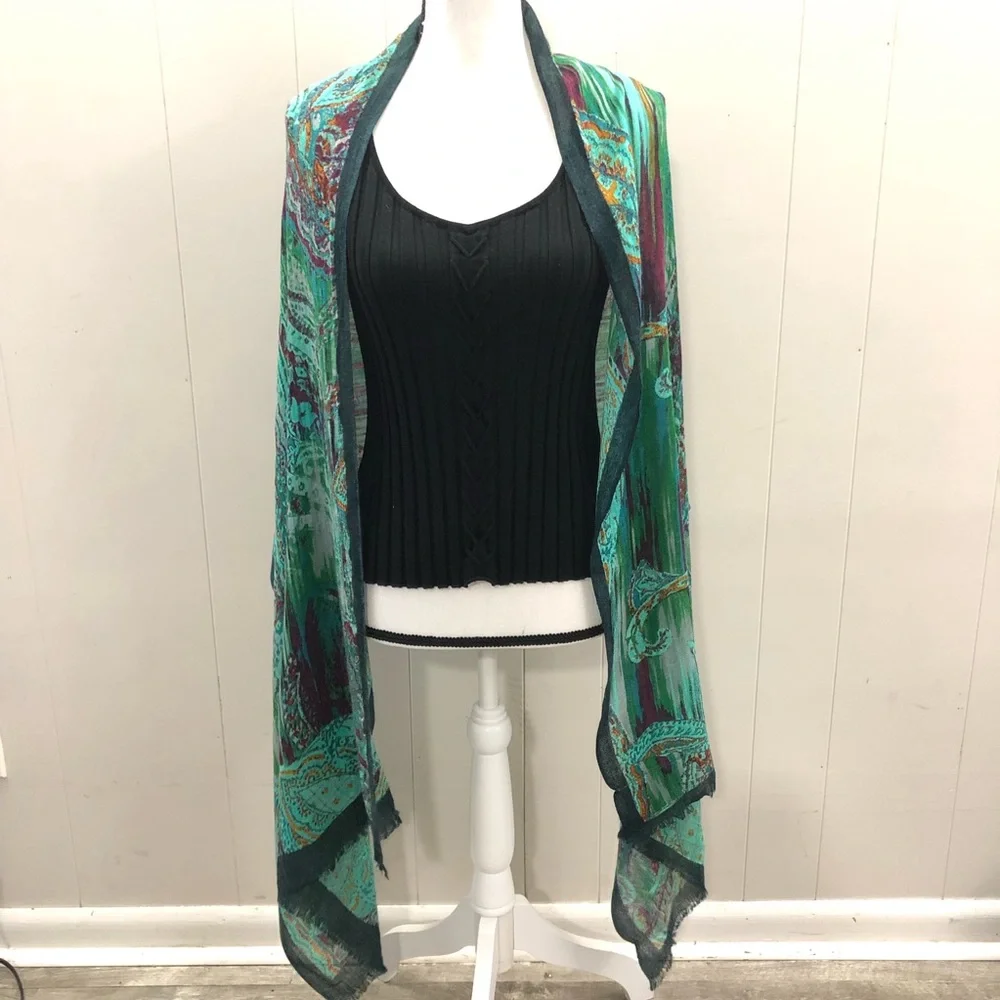 Lightweight Green Paisley Blanket Scarf/Wrap/Shawl - Picture 7 of 15